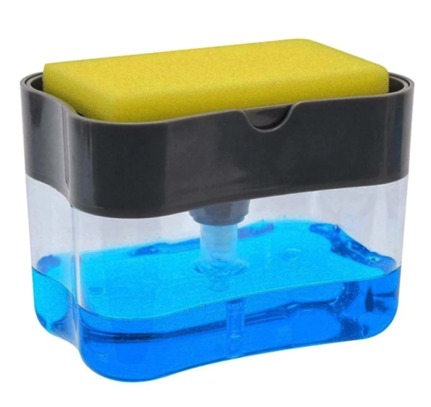 2-IN-1 LIQUID SOAP DISPENSER ON COUNTERTOP WITH SPONGE HOLDER