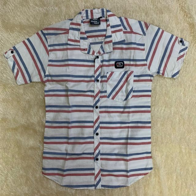 Solid White with Blue & Red Stripes Casual Shirt