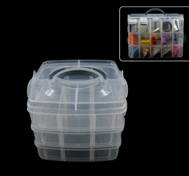 18 Grid 3 layer box Clear Plastic Organizer Jewelry Storage Box with Adjustable Dividers, Transparent Organizer Box for Earring Fishing Hooks (18 Grids Plastic Storage Box)