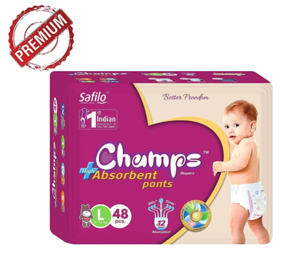 PREMIUM CHAMPS HIGH ABSORBENT PANT STYLE DIAPER LARGE SIZE, 48 PIECES